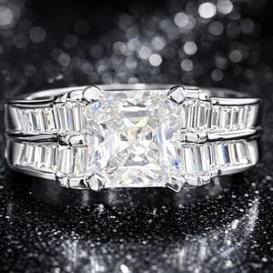 Victoria Wieck vintage princess baguette CZ solitaire engagement wedding ring